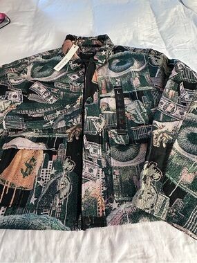 Reason NYC RCS60M-607 Money Print Tapestry Jacket NWT Large Streetwear
